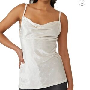 Free People All Night Velvet Tunic Camisole Top Champagne Cream Size XS